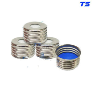 Nắp lọ đựng mẫu 18mm nắp kim loại ren vít, Septa PTFE màu xanh, silicone trắng - SACA00A - Finetech